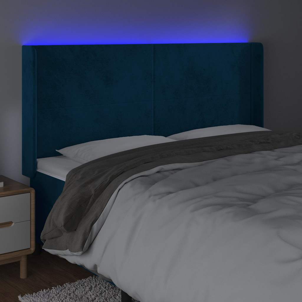 LED Kopfteil Dunkelblau 163x16x118/128 cm Samt