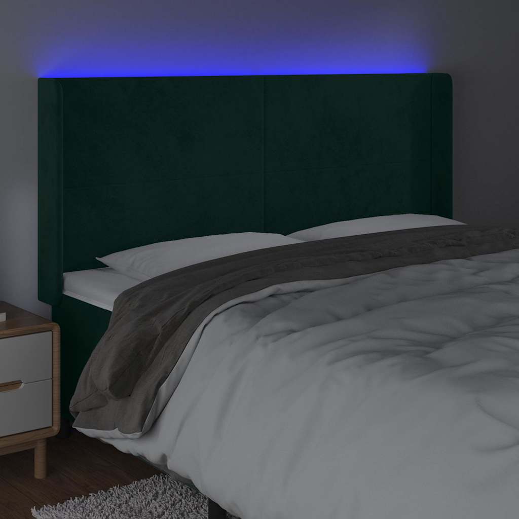 LED Kopfteil Dunkelgrün 183x16x118/128 cm Samt