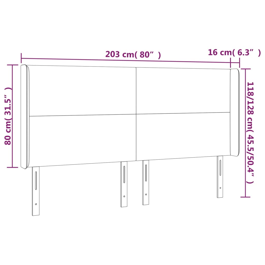 LED Kopfteil Dunkelgrau 203x16x118/128 cm Samt