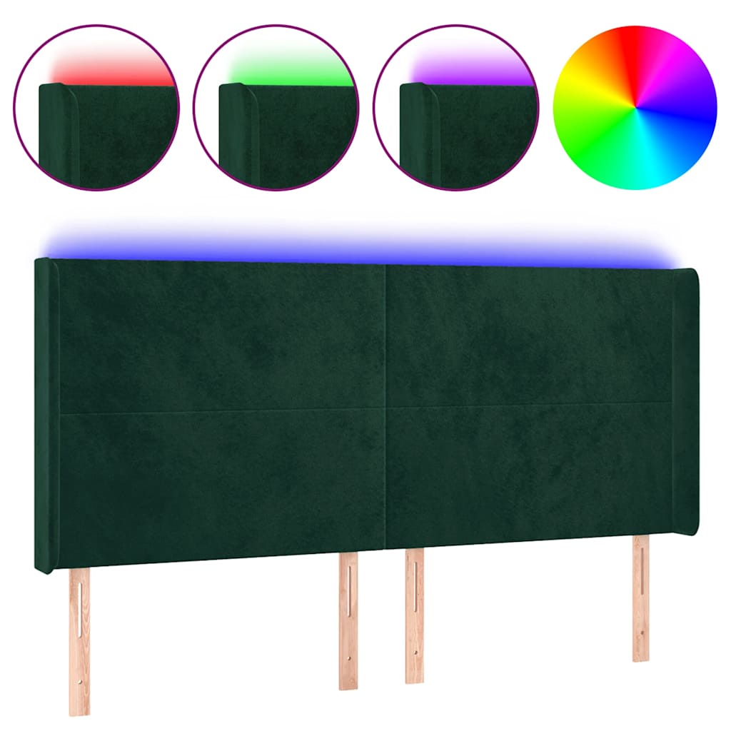 LED Kopfteil Dunkelgrün 203x16x118/128 cm Samt