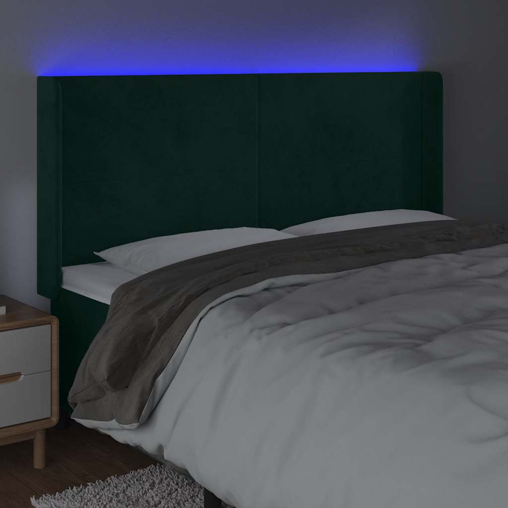 LED Kopfteil Dunkelgrün 203x16x118/128 cm Samt