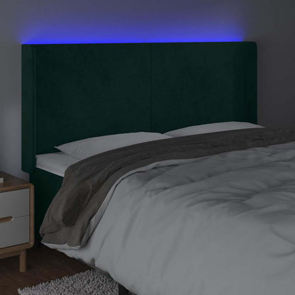 LED Kopfteil Dunkelgrün 203x16x118/128 cm Samt
