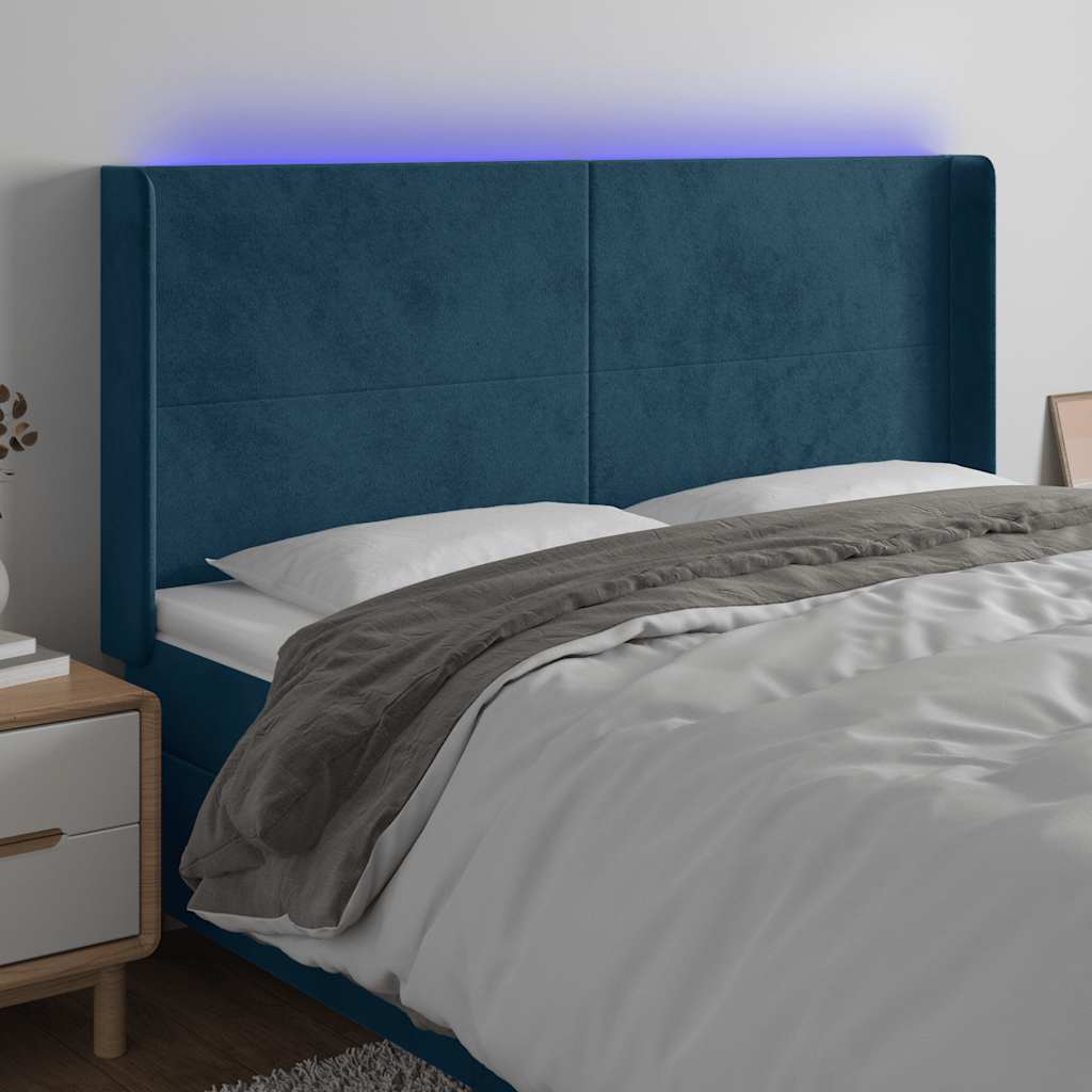 LED Kopfteil Dunkelblau 203x16x118/128 cm Samt