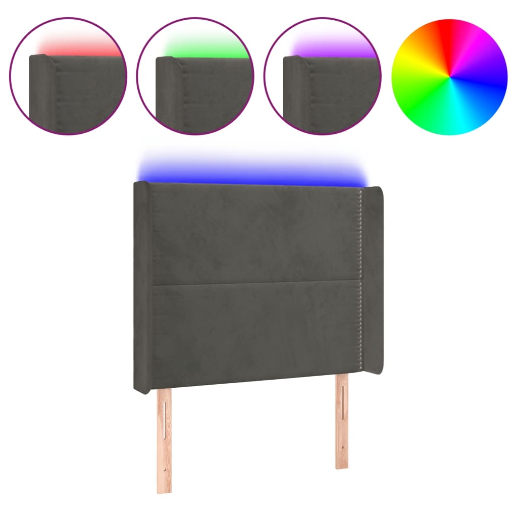 LED Kopfteil Dunkelgrau 93x16x118/128 cm Samt
