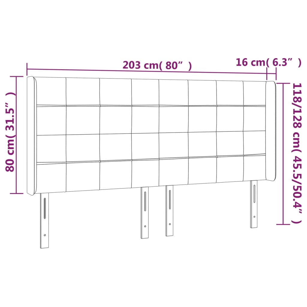 LED Kopfteil Schwarz 203x16x118/128 cm Stoff