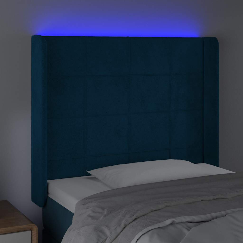 LED Kopfteil Dunkelblau 83x16x118/128 cm Samt