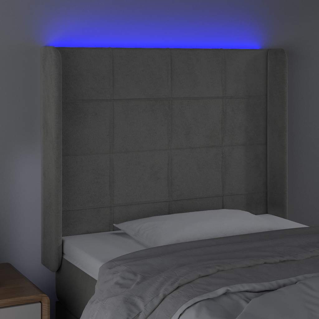LED Kopfteil Hellgrau 93x16x118/128 cm Samt