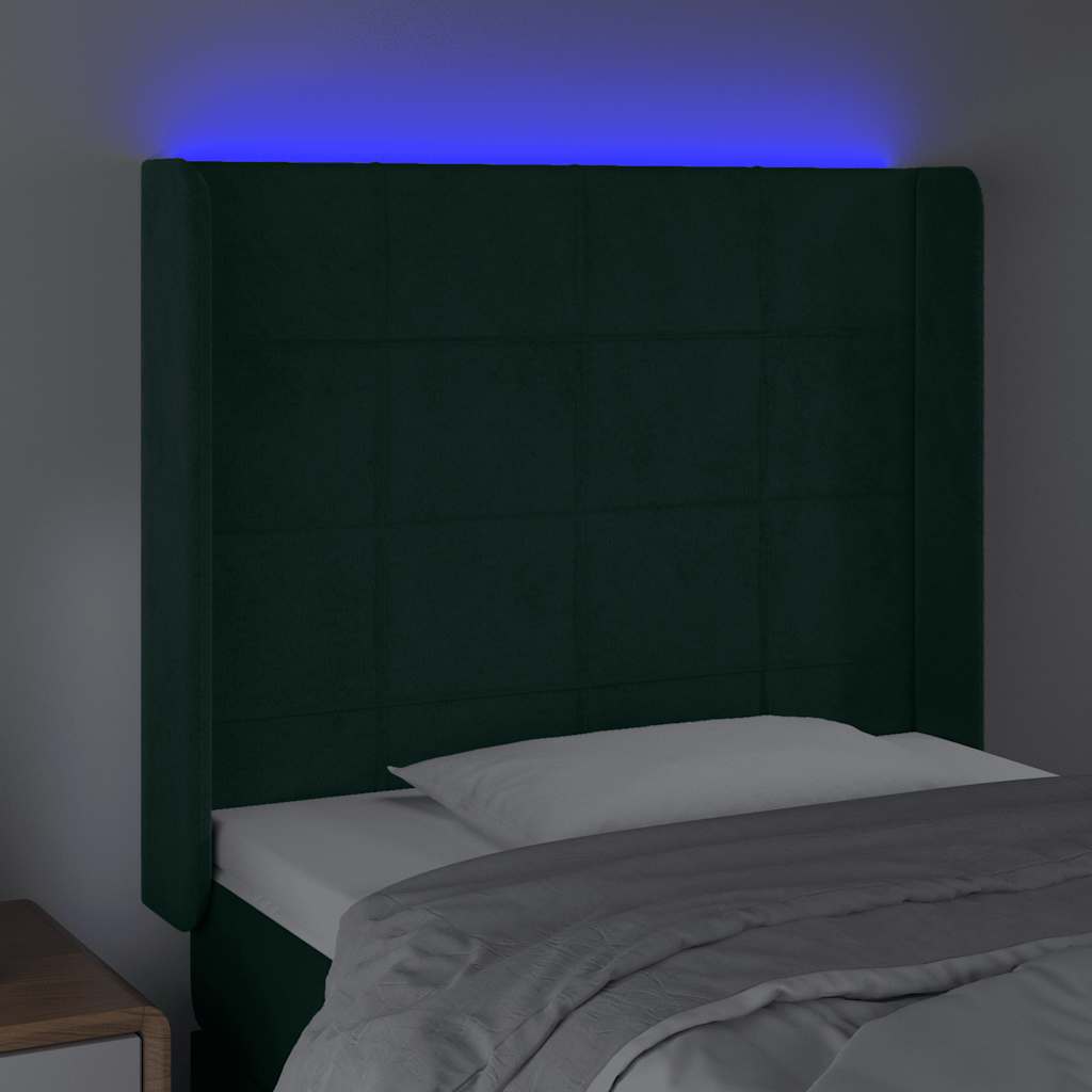 LED Kopfteil Dunkelgrün 93x16x118/128 cm Samt