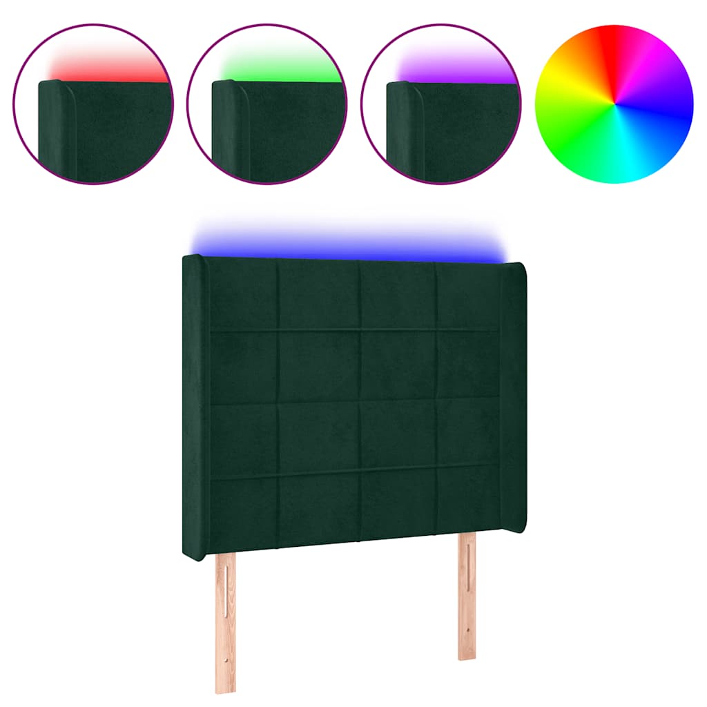 LED Kopfteil Dunkelgrün 103x16x118/128 cm Samt