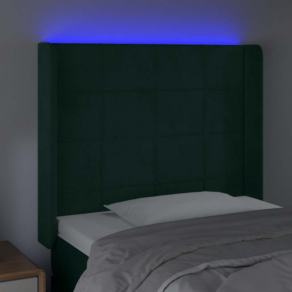 LED Kopfteil Dunkelgrün 103x16x118/128 cm Samt