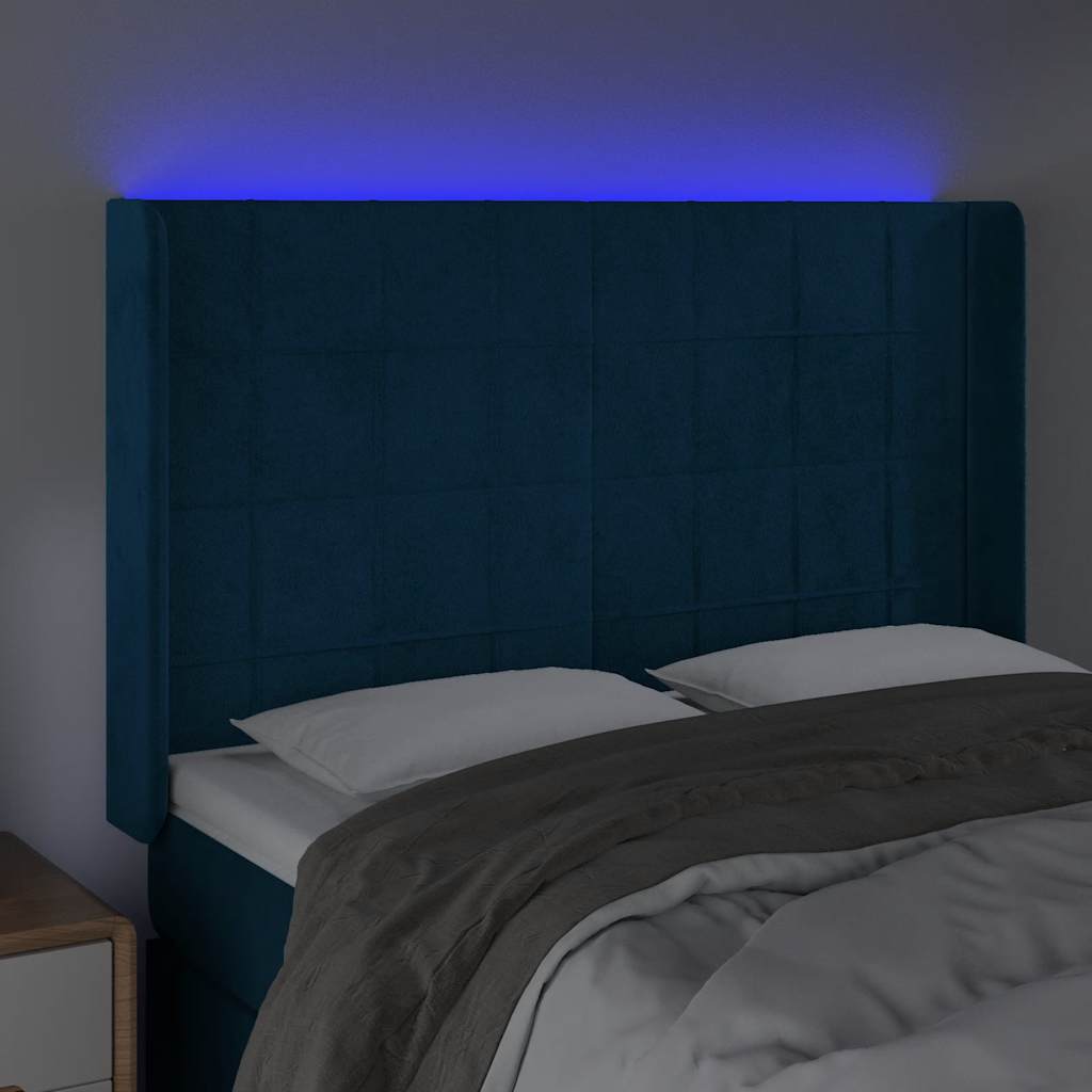 LED Kopfteil Dunkelblau 147x16x118/128 cm Samt
