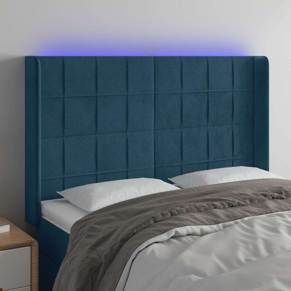 LED Kopfteil Dunkelblau 147x16x118/128 cm Samt