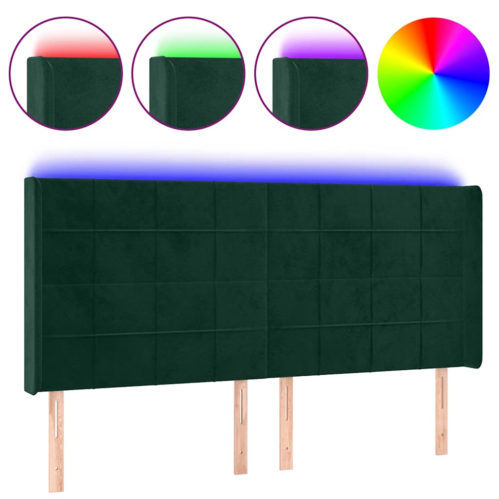 LED Kopfteil Dunkelgrün 183x16x118/128 cm Samt
