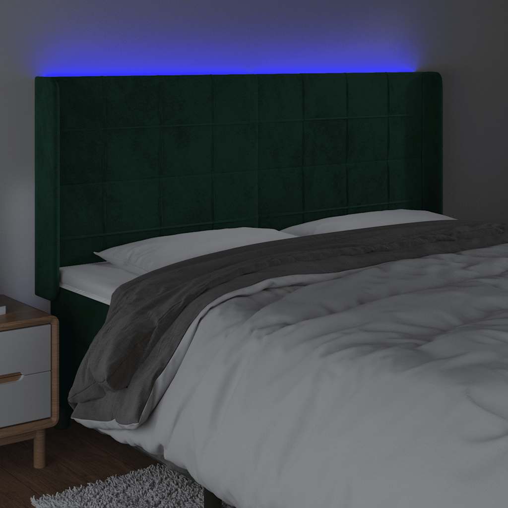 LED Kopfteil Dunkelgrün 183x16x118/128 cm Samt