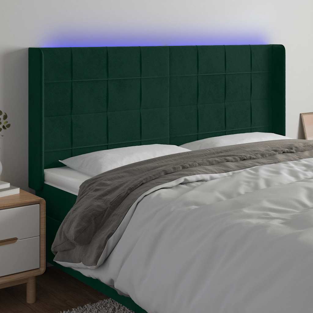 LED Kopfteil Dunkelgrün 183x16x118/128 cm Samt