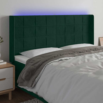 LED Kopfteil Dunkelgrün 183x16x118/128 cm Samt