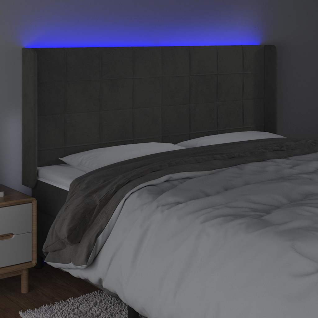 LED Kopfteil Dunkelgrau 203x16x118/128 cm Samt