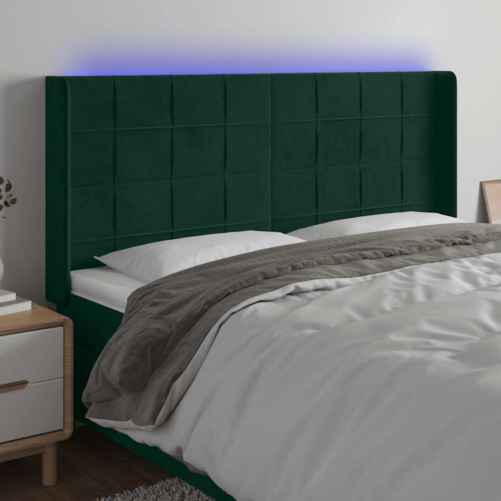 LED Kopfteil Dunkelgrün 203x16x118/128 cm Samt