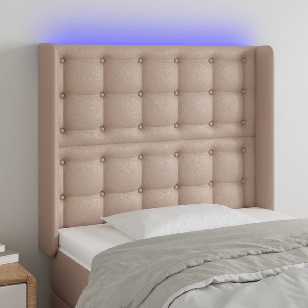 LED Kopfteil Cappuccino-Braun 83x16x118/128 cm Kunstleder