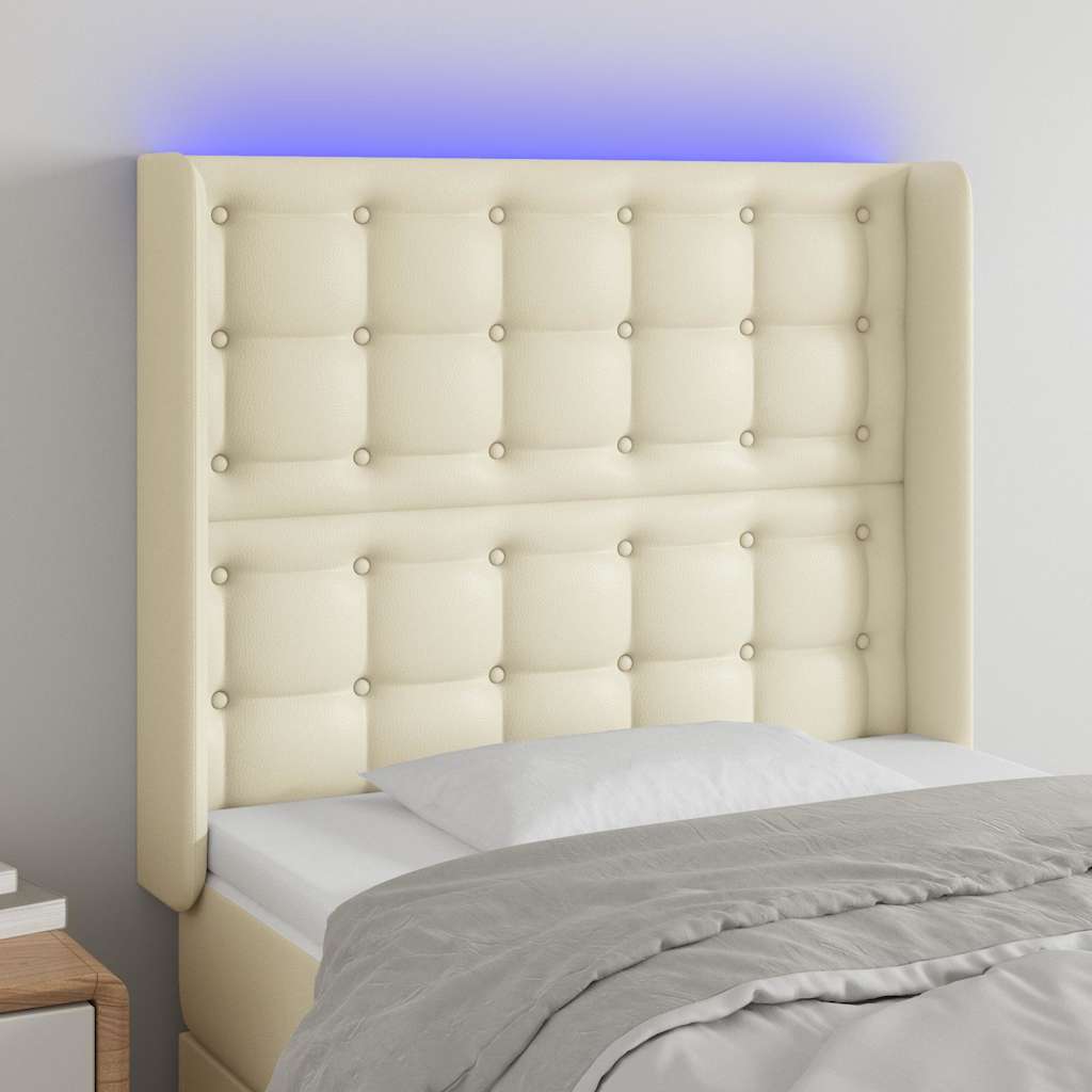 LED Kopfteil Creme 93x16x118/128 cm Kunstleder
