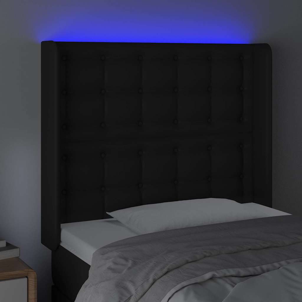 LED Kopfteil Schwarz 103x16x118/128 cm Kunstleder