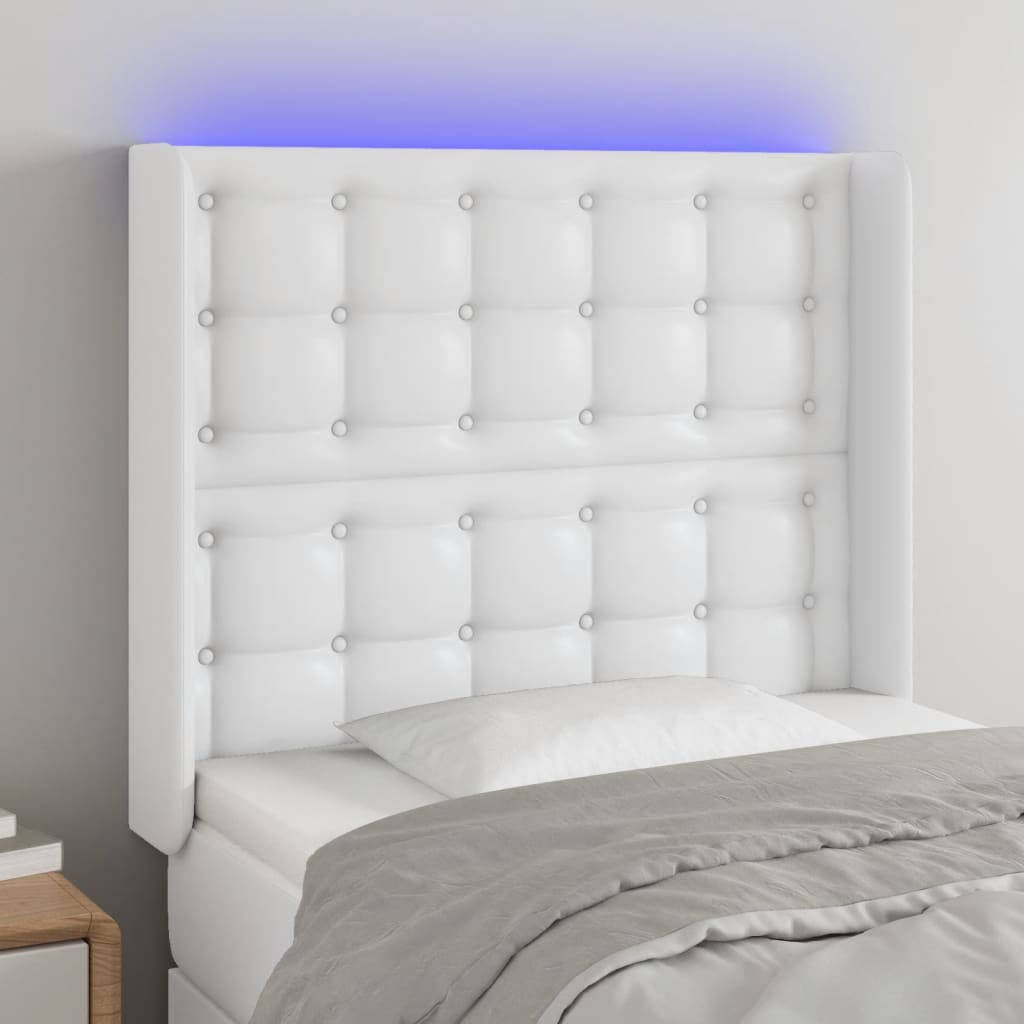LED Kopfteil Weiß 103x16x118/128 cm Kunstleder