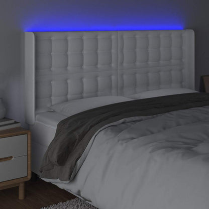 LED Kopfteil Weiß 163x16x118/128 cm Kunstleder