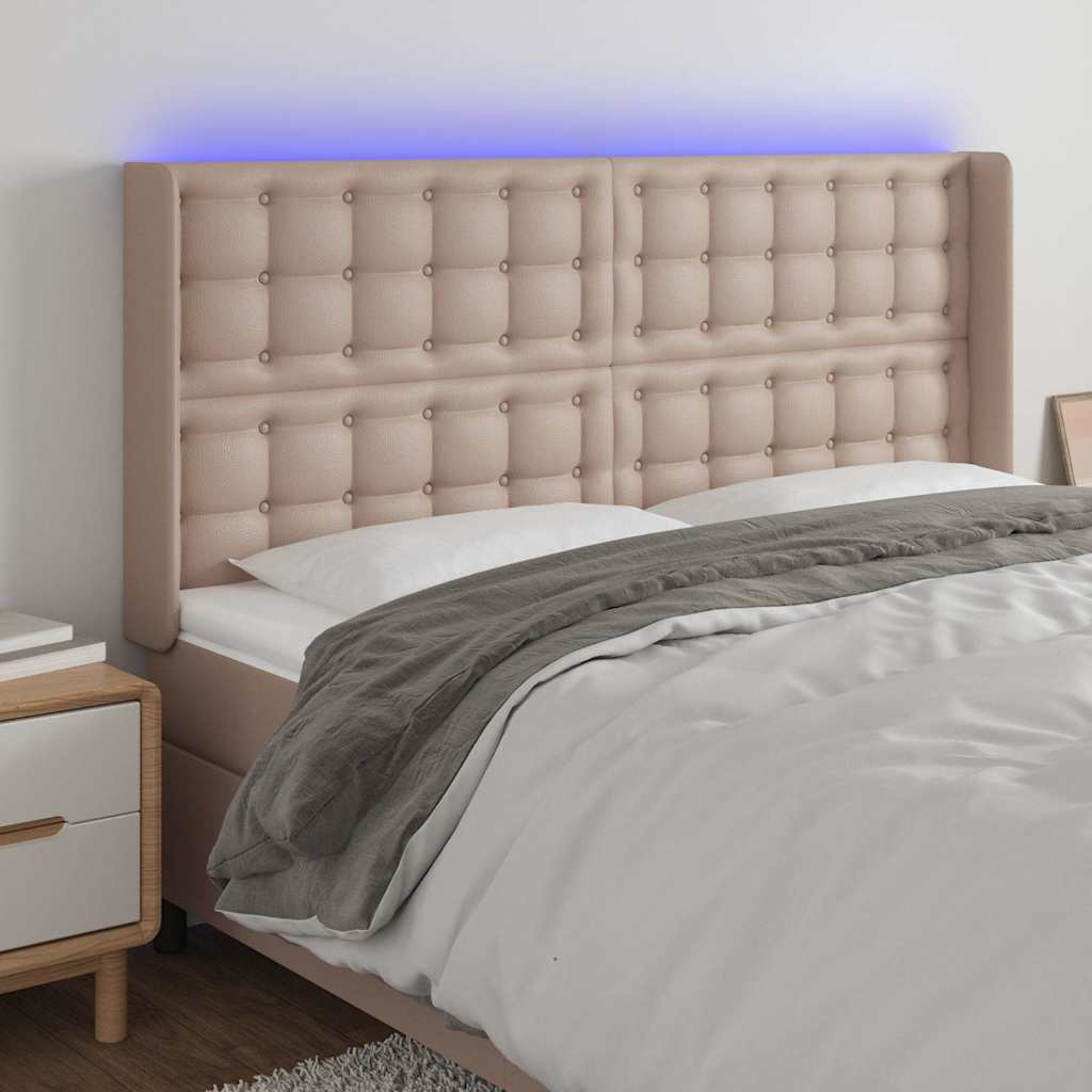 LED Kopfteil Cappuccino-Braun 163x16x118/128cm Kunstleder
