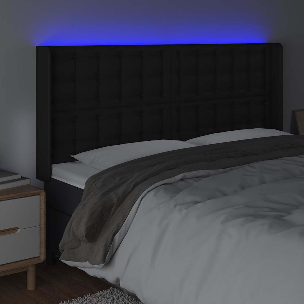LED Kopfteil Schwarz 203x16x118/128 cm Kunstleder