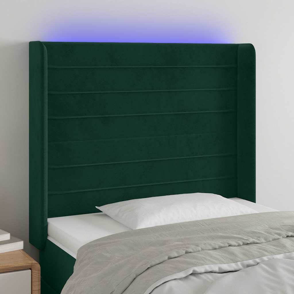 LED Kopfteil Dunkelgrün 103x16x118/128 cm Samt
