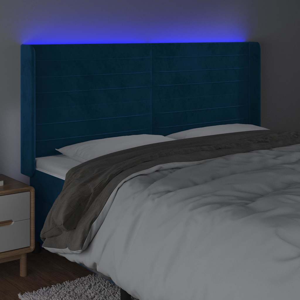 LED Kopfteil Dunkelblau 163x16x118/128 cm Samt