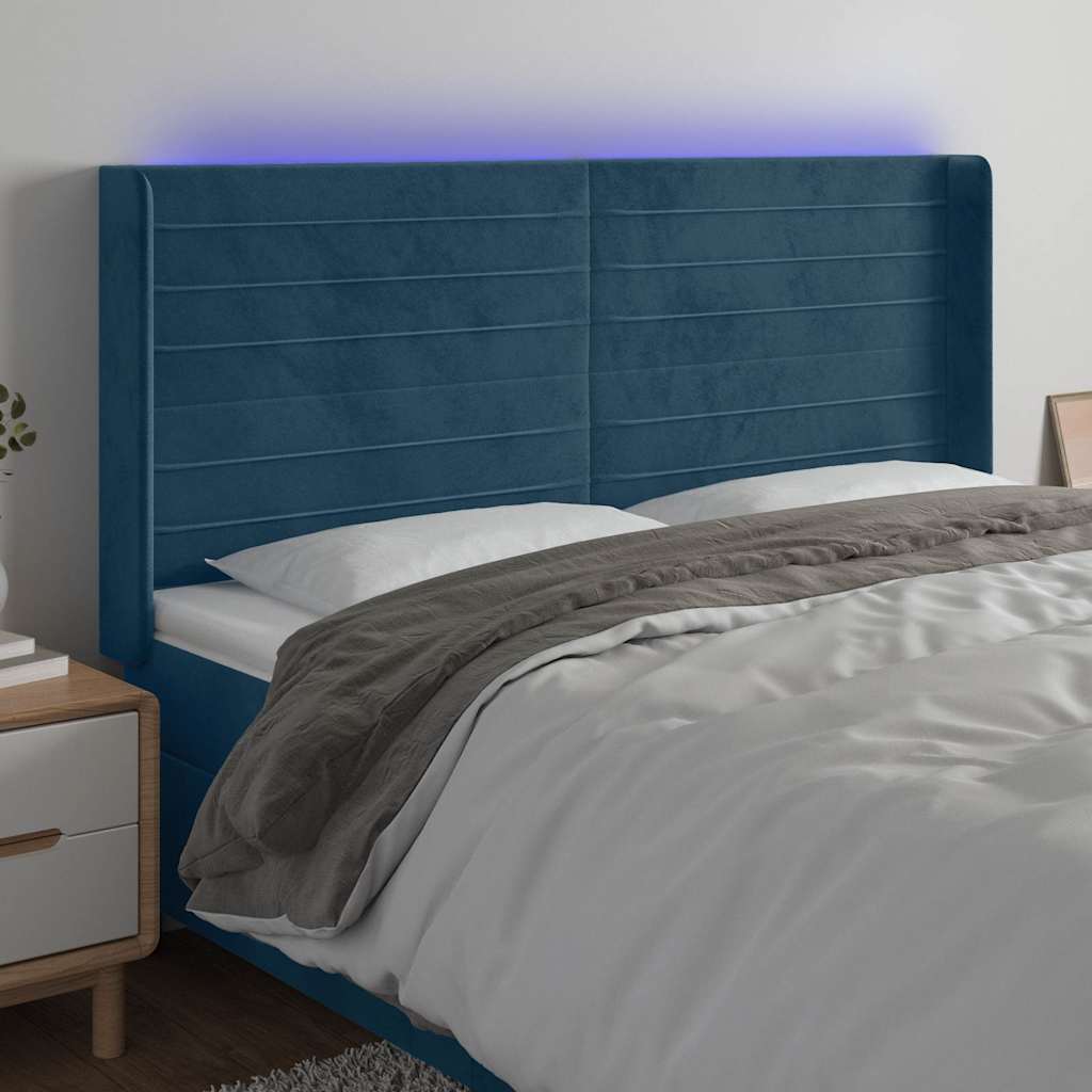 LED Kopfteil Dunkelblau 163x16x118/128 cm Samt