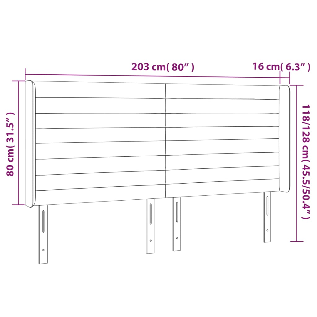 LED Kopfteil Hellgrau 203x16x118/128 cm Samt