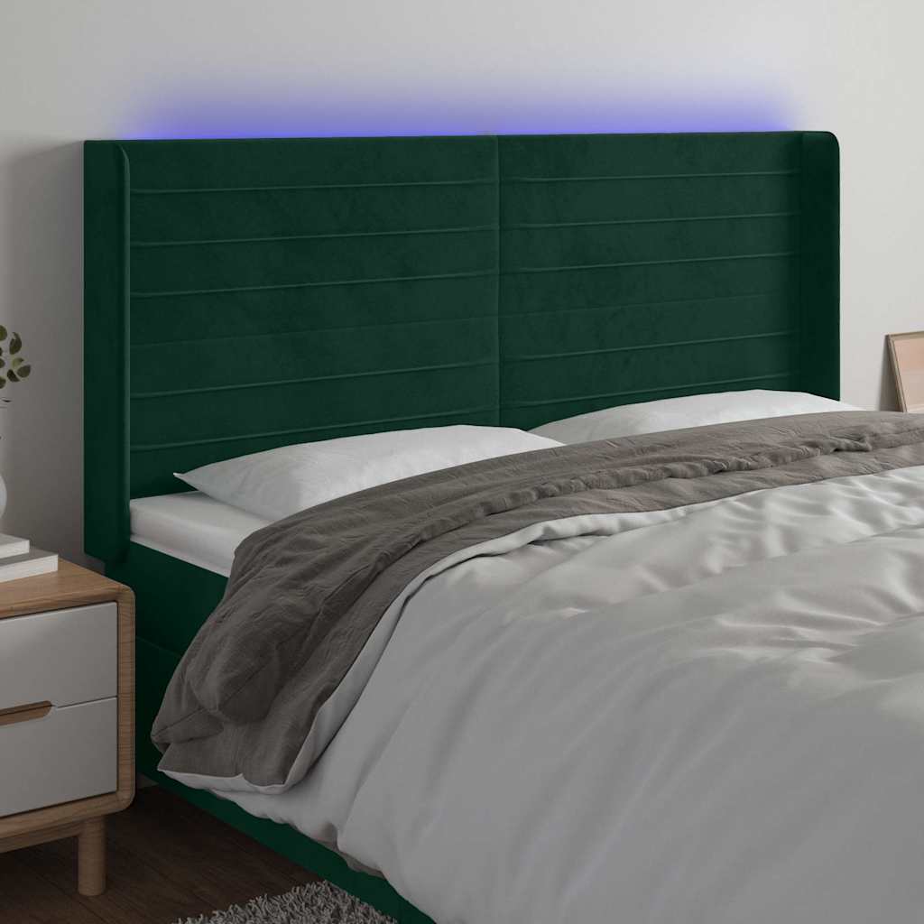 LED Kopfteil Dunkelgrün 203x16x118/128 cm Samt