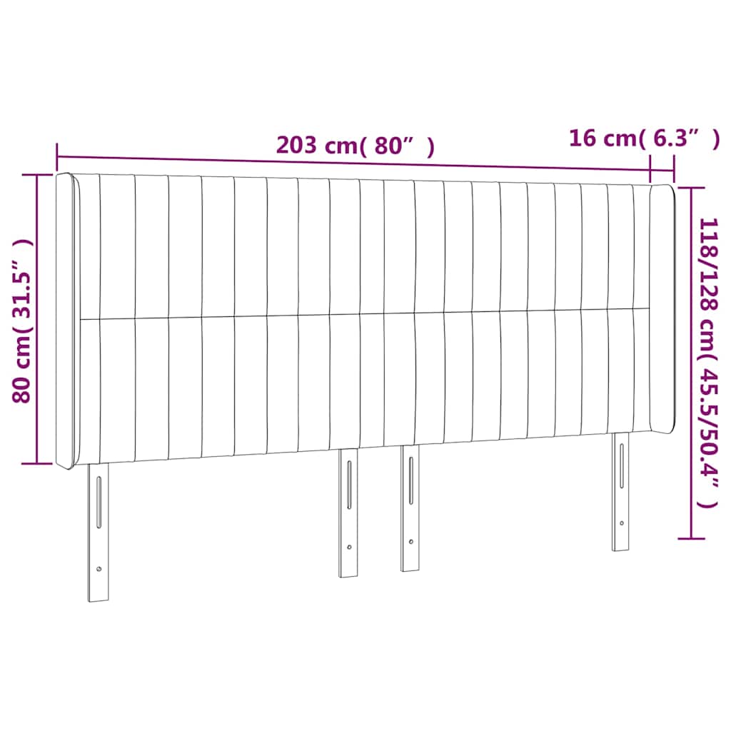 LED Kopfteil Taupe 203x16x118/128 cm Stoff