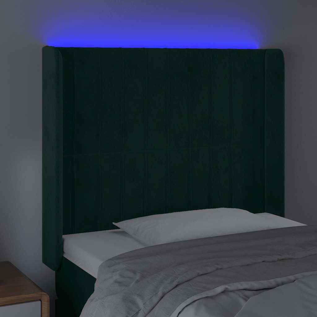 LED Kopfteil Dunkelgrün 83x16x118/128 cm Samt