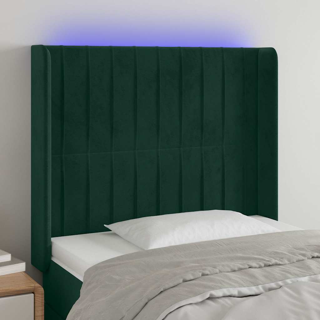 LED Kopfteil Dunkelgrün 103x16x118/128 cm Samt
