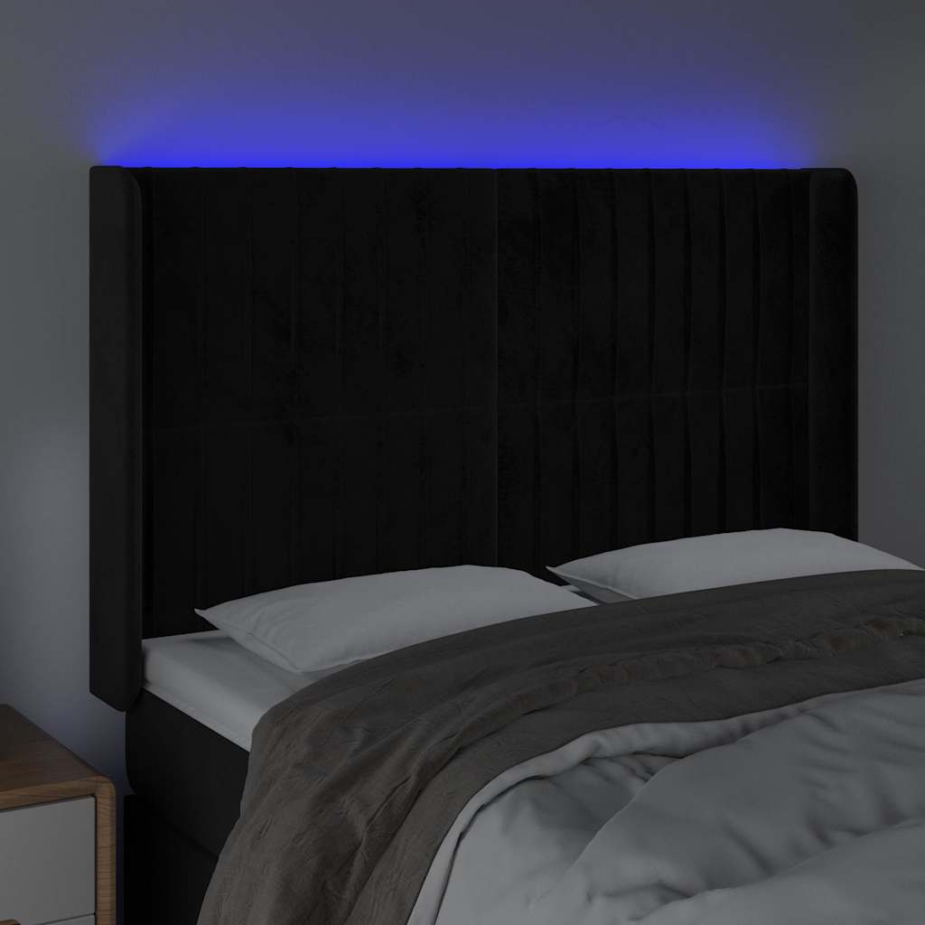 LED Kopfteil Schwarz 147x16x118/128 cm Samt