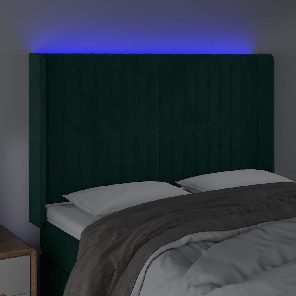 LED Kopfteil Dunkelgrün 147x16x118/128 cm Samt