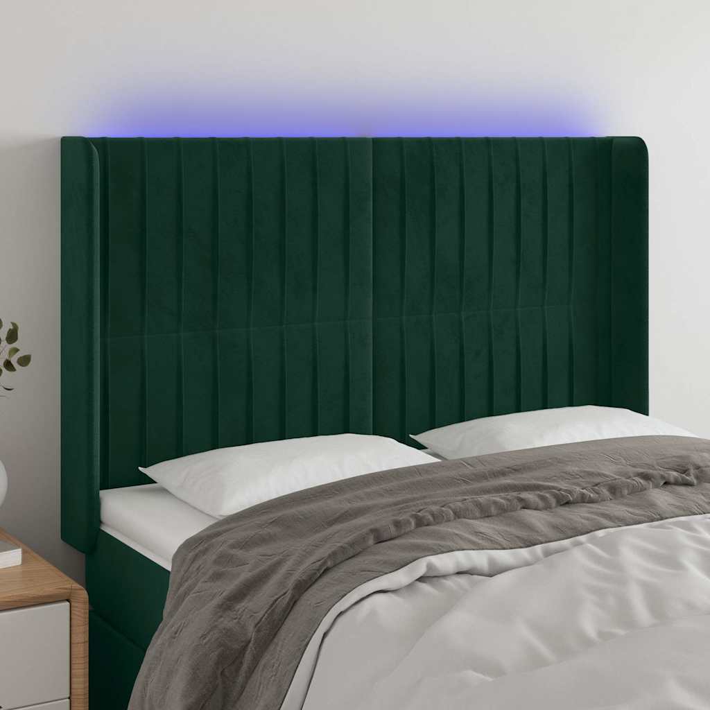 LED Kopfteil Dunkelgrün 147x16x118/128 cm Samt