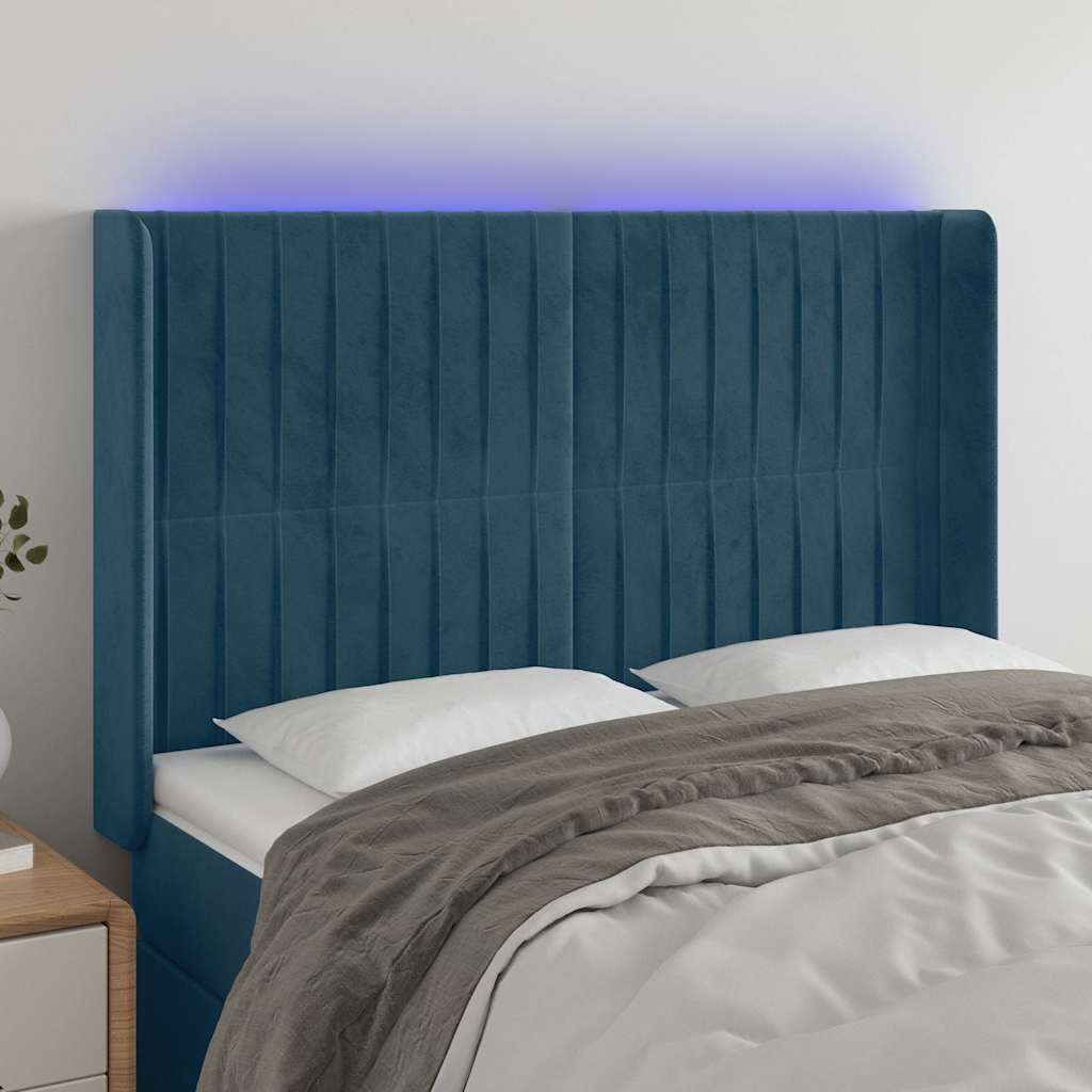 LED Kopfteil Dunkelblau 147x16x118/128 cm Samt