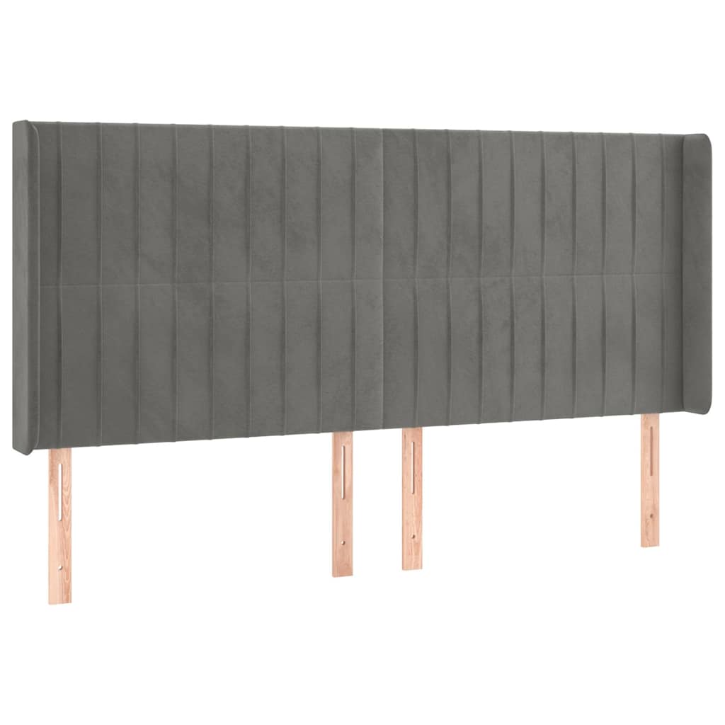 LED Kopfteil Hellgrau 163x16x118/128 cm Samt