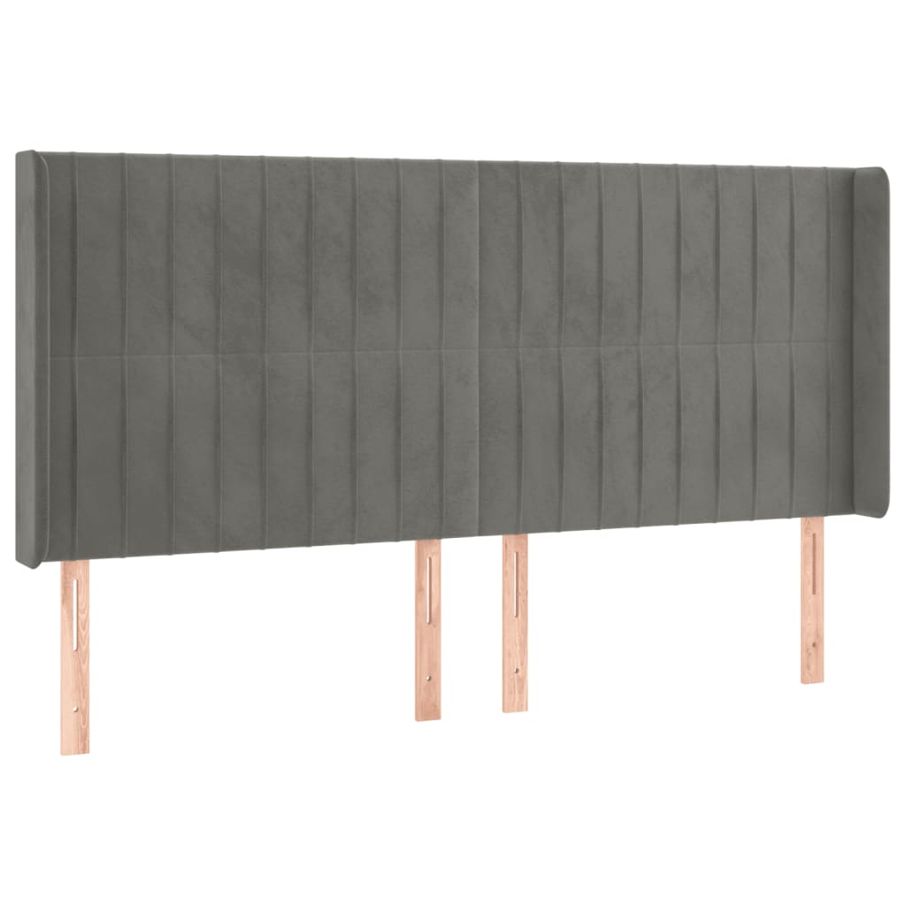 LED Kopfteil Hellgrau 203x16x118/128 cm Samt