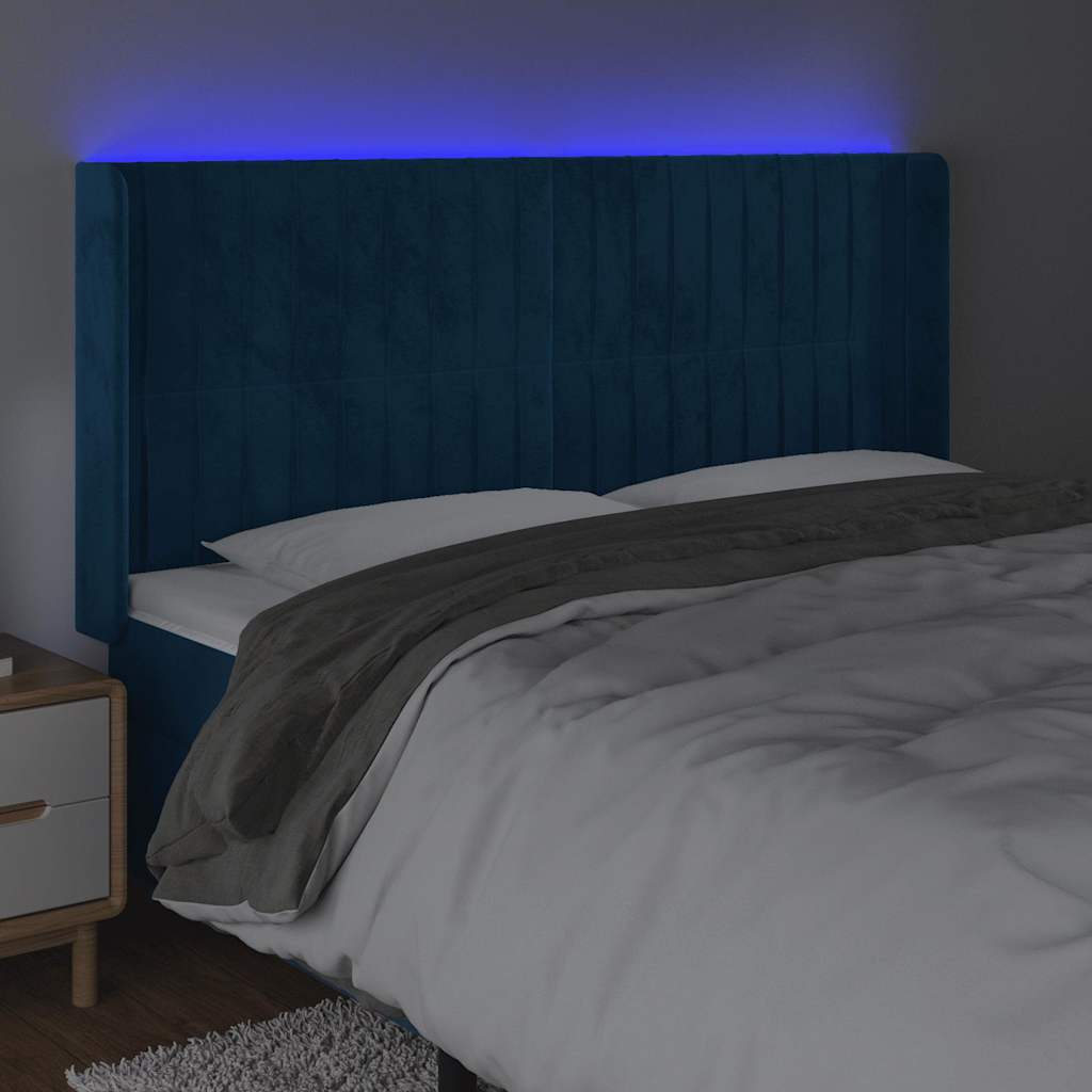 LED Kopfteil Dunkelblau 203x16x118/128 cm Samt
