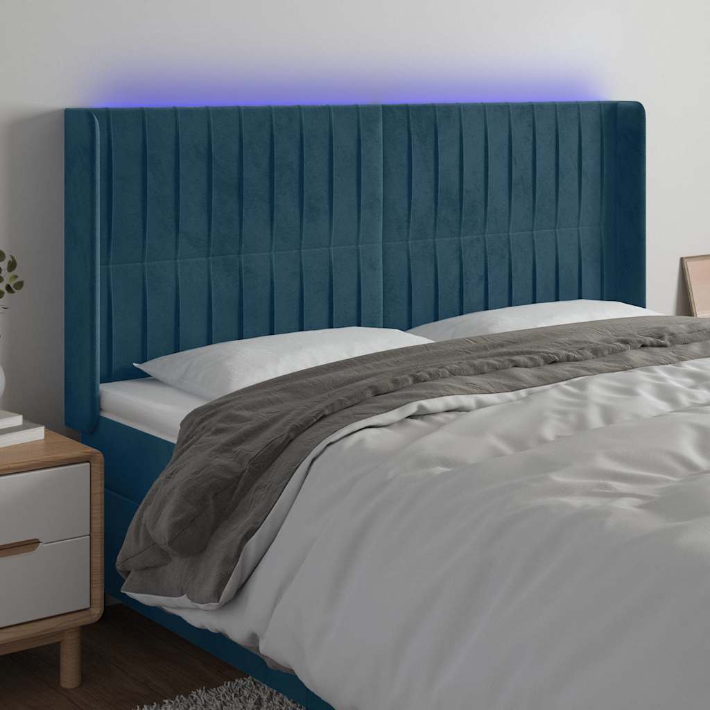 LED Kopfteil Dunkelblau 203x16x118/128 cm Samt