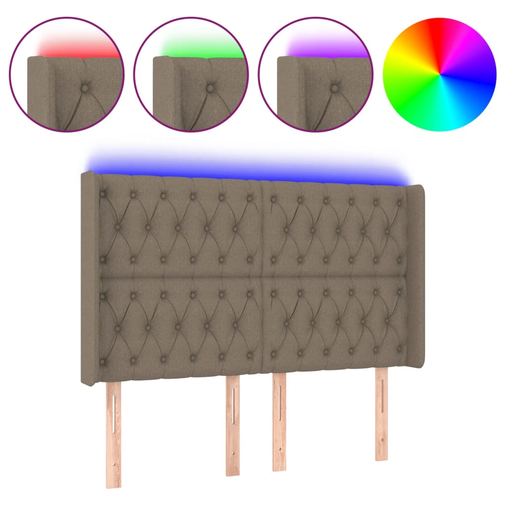 LED Kopfteil Taupe 147x16x118/128 cm Stoff