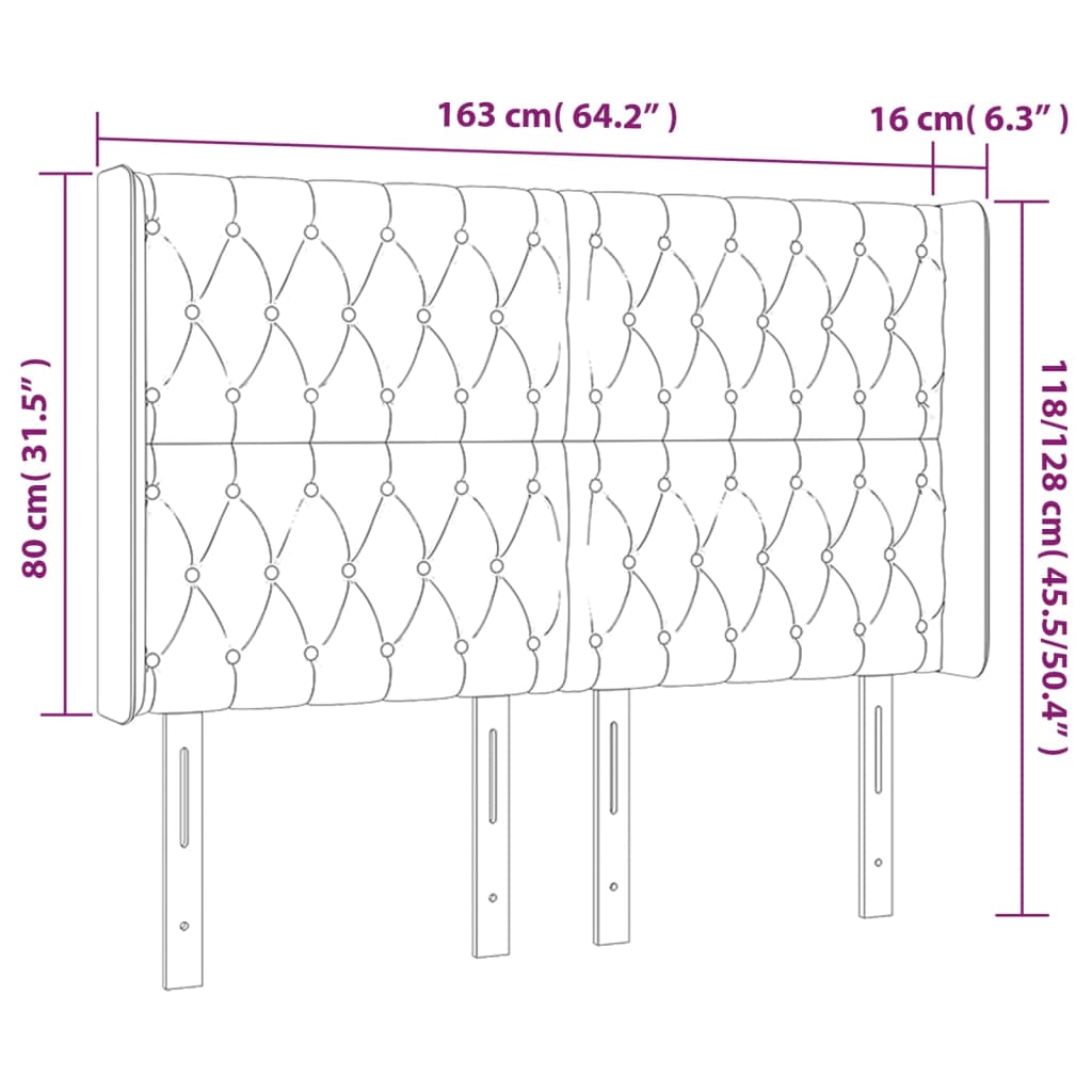 LED Kopfteil Hellgrau 163x16x118/128 cm Stoff