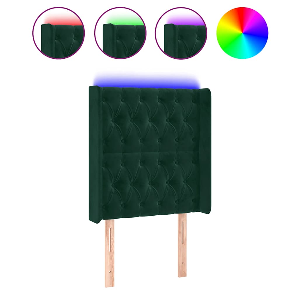 LED Kopfteil Dunkelgrün 83x16x118/128 cm Samt