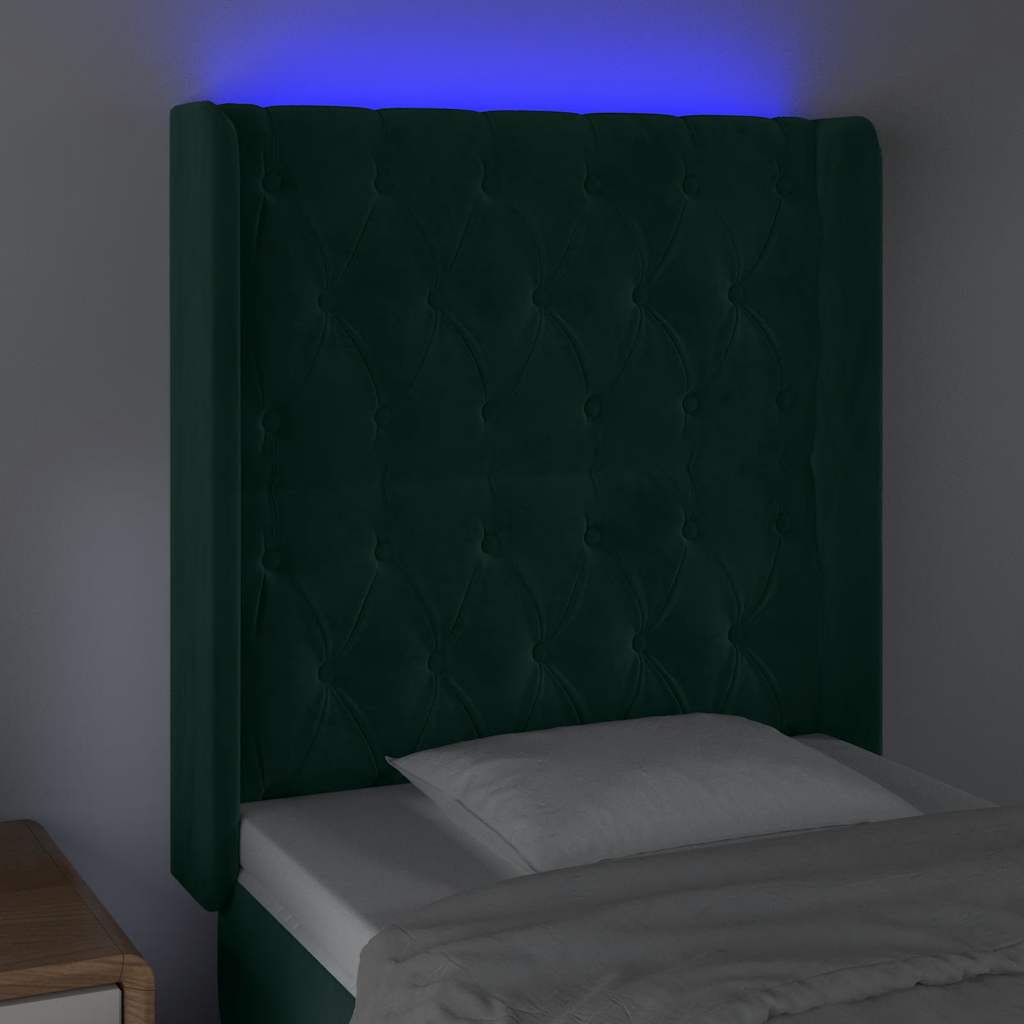 LED Kopfteil Dunkelgrün 83x16x118/128 cm Samt