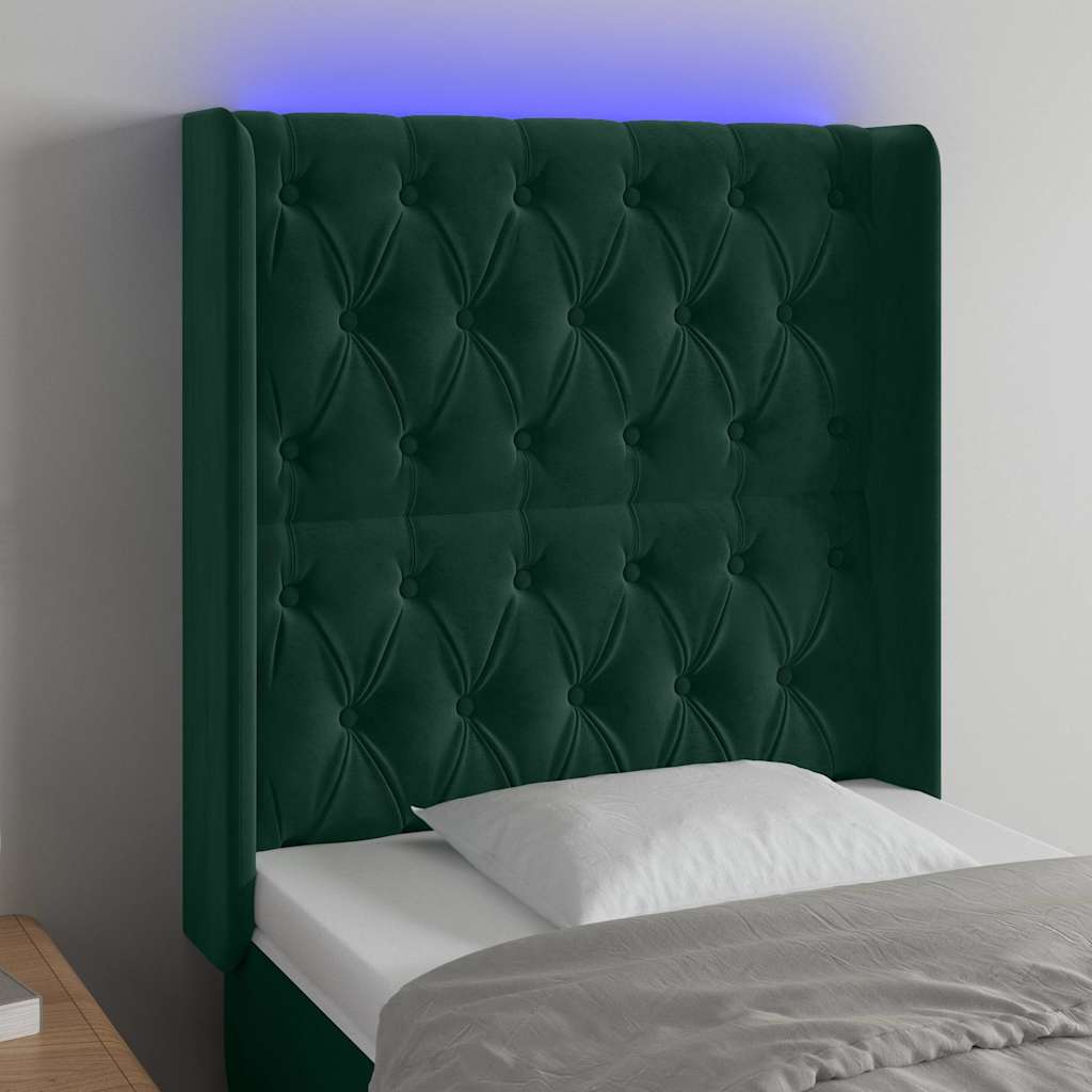 LED Kopfteil Dunkelgrün 83x16x118/128 cm Samt